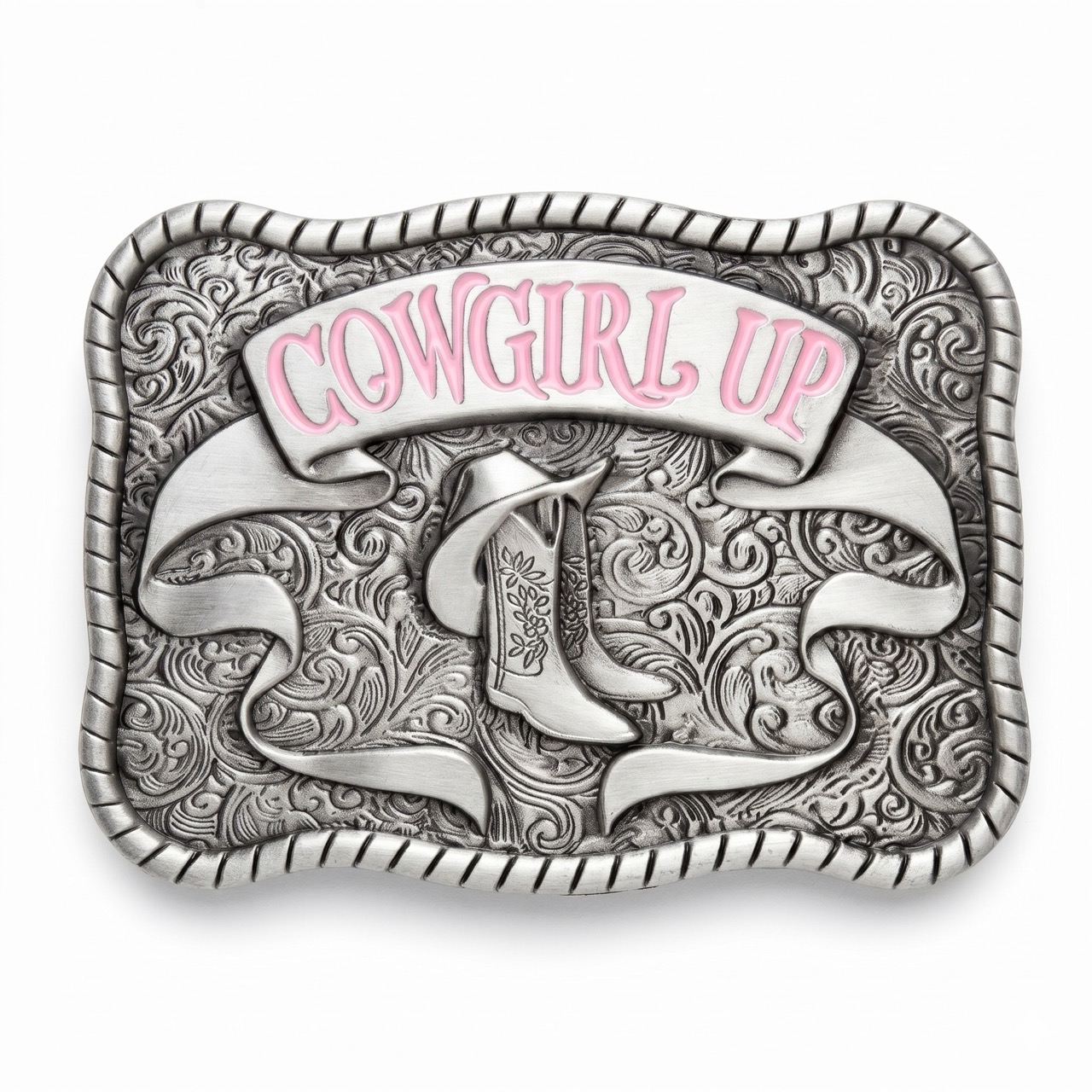 Western Buckle "Cowgirl Up", silber mit rosa